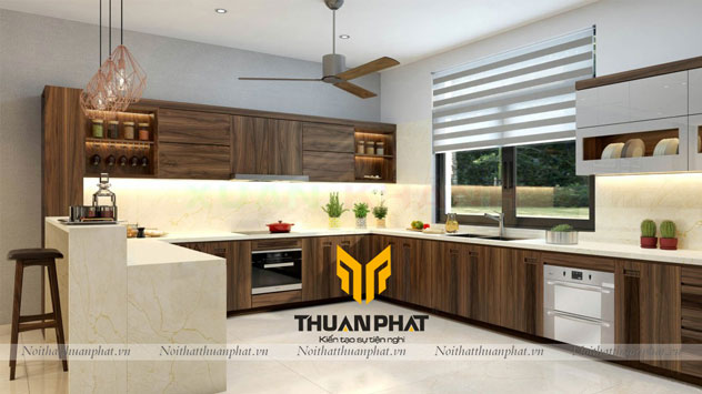 Tủ bếp inox cánh gỗ Óc Chó OCI06